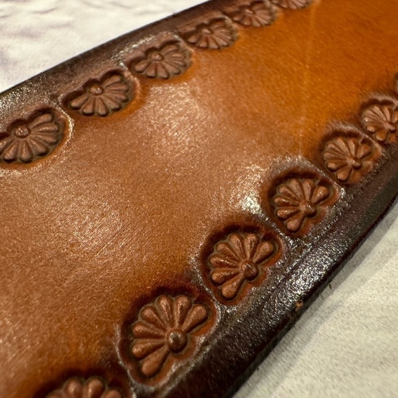 Rare Tech Ether Guild Rhumb TEG Brass 1970s Vintage Belt Buckle Leather Belt 42” - Picture 3 of 6